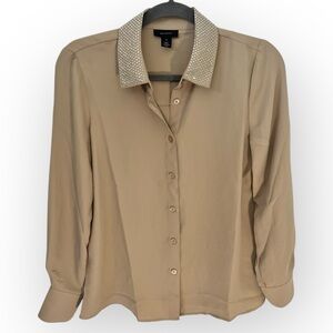 NWOT Halogen Tan Blouse with Embellished Collar